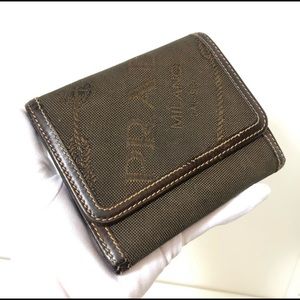 Prada Brown Canvas Leather Trim Wallet